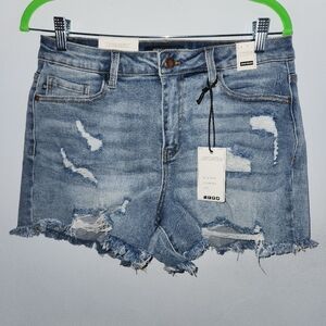 Judy Blue Distressed Med Blue Jean Shorts High Rise Sz Large New With Tags